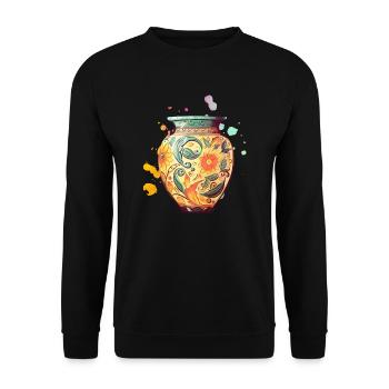 Bemalte Keramik Vase - Töpfer Keramik Künstler - Unisex Pullover - Schwarz - Vorne - Alina (178cm) & Michal (187cm)