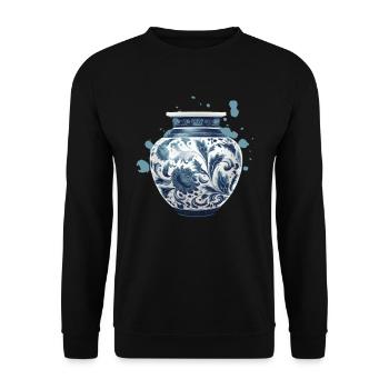 Klassische Töpferei Vasen Blau und Weiß - Töpferei - Unisex Pullover - Schwarz - Vorne - Alina (178cm) & Michal (187cm)