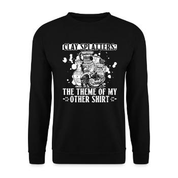 Tonspritzer: Das Thema meines anderen Shirts - - Unisex Pullover - Schwarz - Vorne - Alina (178cm) & Michal (187cm)