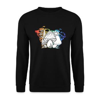 Pilze Hippie Kostüm Tie Dye Psychedelika - Unisex Pullover - Schwarz - Vorne - Alina (178cm) & Michal (187cm)