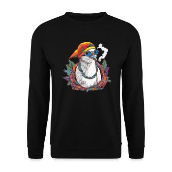 Rauchende Taube Cannabis Gras Hippie Kostüm - Unisex Pullover - Schwarz - Vorne - Alina (178cm) & Michal (187cm)