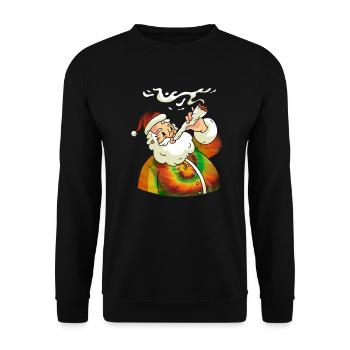 Hippie Weihnachtsmann mit Tye Dye Shirt - Hippie - Unisex Pullover - Schwarz - Vorne - Alina (178cm) & Michal (187cm)
