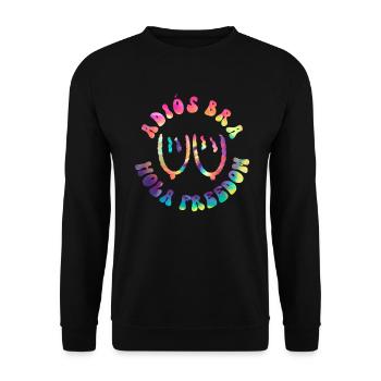 Adiós BH - Hola Freedom - Hippie Kostüm Tie Dye - Unisex Pullover - Schwarz - Vorne - Alina (178cm) & Michal (187cm)