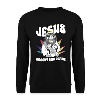 Jesus - Groovy And Divine - Hippie Kostüm Tie Dye - Unisex Pullover - Schwarz - Vorne - Alina (178cm) & Michal (187cm)