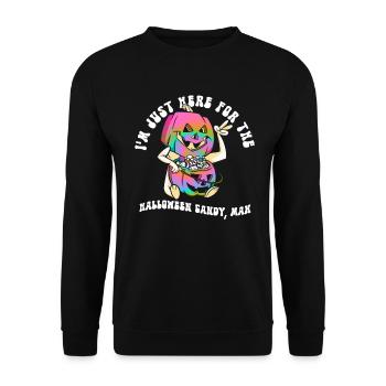 Nur wegen Süßigkeiten hier, Man - Hippie Halloween - Unisex Pullover - Schwarz - Vorne - Alina (178cm) & Michal (187cm)