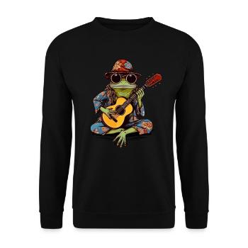 Hippie Frog Playing Guitar - Hippie Costume - Unisex Sweatshirt - black - Front - Alina (178cm) & Michal (187cm)