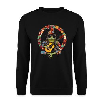 Hippie Frog Playing Guitar - Hippie Costume - Unisex Sweatshirt - black - Front - Alina (178cm) & Michal (187cm)