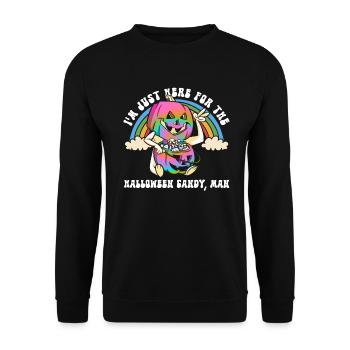 Nur wegen Süßigkeiten hier, Man - Hippie Halloween - Unisex Pullover - Schwarz - Vorne - Alina (178cm) & Michal (187cm)