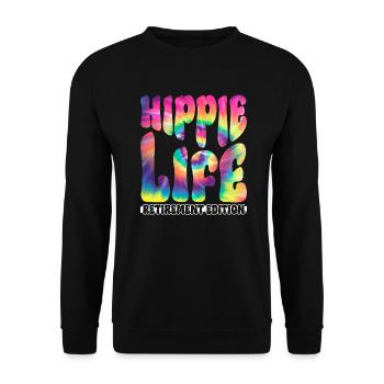 Hippie Life - Retirement Edition - Hippie Tie Dye - Unisex Pullover - Schwarz - Vorne - Alina (178cm) & Michal (187cm)