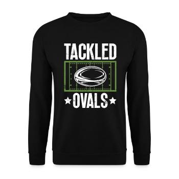 Tackled Ovals - Funny Rugby - Unisex Sweatshirt - black - Front - Alina (178cm) & Michal (187cm)