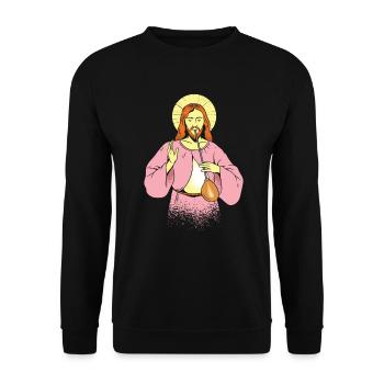 Jesus als Glasbläser - Glasblasen Weihnachten - Unisex Pullover - Schwarz - Vorne - Alina (178cm) & Michal (187cm)
