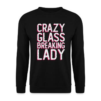 Crazy Glass Breaking Lady - Chip Work Glass Artist - Unisex Sweatshirt - black - Front - Alina (178cm) & Michal (187cm)