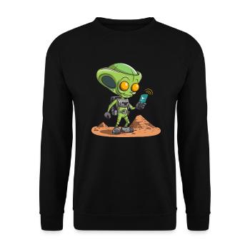Alien als Geocacher - Geocaching Geocacher - Unisex Pullover - Schwarz - Vorne - Alina (178cm) & Michal (187cm)