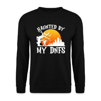 Verfolgt von meinen DNF's - Geocaching Geocacher - Unisex Pullover - Schwarz - Vorne - Alina (178cm) & Michal (187cm)