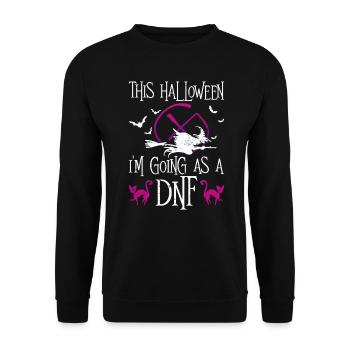 Dieses Halloween gehe ich als DNF - Geocaching - Unisex Pullover - Schwarz - Vorne - Alina (178cm) & Michal (187cm)