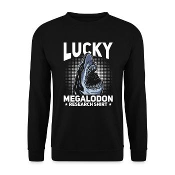 Lucky Megalodon Research Shirt - Megalodon Shark - Unisex Sweatshirt - black - Front - Alina (178cm) & Michal (187cm)