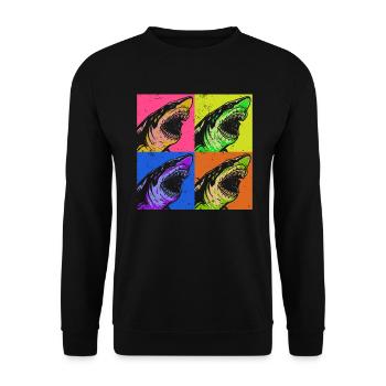 Megalodon Pop Up Retro - Megalodon-Hai - Unisex Pullover - Schwarz - Vorne - Alina (178cm) & Michal (187cm)