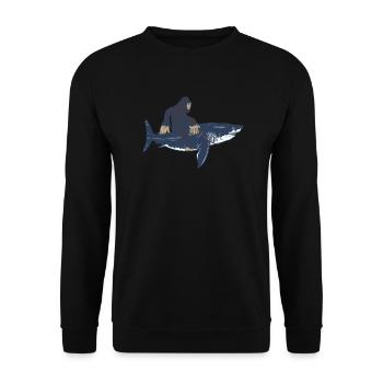 Bigfoot rides a megalodon - Megalodon shark - Unisex Sweatshirt - black - Front - Alina (178cm) & Michal (187cm)