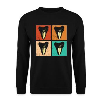 Megalodon-Zähne in Retro-Farben - Megalodon-Hai - Unisex Pullover - Schwarz - Vorne - Alina (178cm) & Michal (187cm)