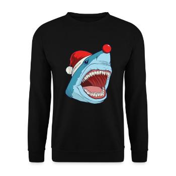 Requin mégalodon chapeau de Noël nez rouge - Sweat-shirt Unisexe - noir - Devant - Alina (178cm) & Michal (187cm)