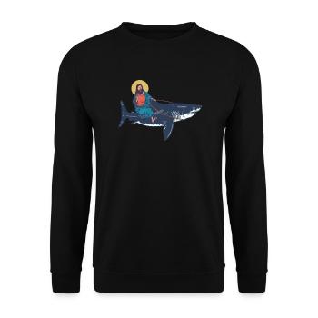 Jésus chevauche un mégalodon - requin mégalodon - Sweat-shirt Unisexe - noir - Devant - Alina (178cm) & Michal (187cm)