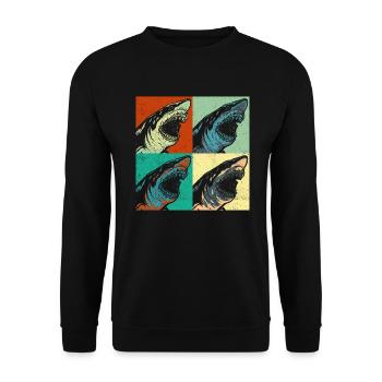 Megalodon Pop Up Retro - Megalodon-Hai - Unisex Pullover - Schwarz - Vorne - Alina (178cm) & Michal (187cm)