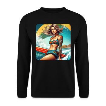 Surfeuse sexy fille sur la plage avec coucher de soleil - Sweat-shirt Unisexe - noir - Devant - Alina (178cm) & Michal (187cm)