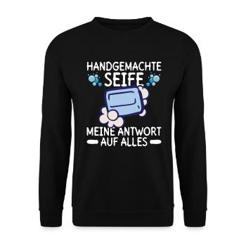 Handgemachte Seife - Meine Antwort Auf Alles - - Unisex Pullover - Schwarz - Vorne - Alina (178cm) & Michal (187cm)