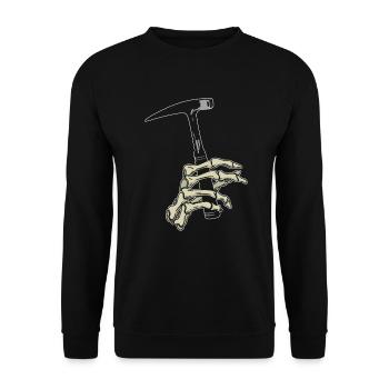 Skeleton Hand Holding Rock Hammer - Rockhounding - Unisex Sweatshirt - black - Front - Alina (178cm) & Michal (187cm)