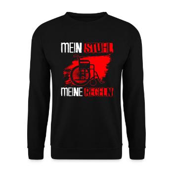 Rollstuhlfahrer Rollstuhl Lustiger Spruch - Unisex Pullover - Schwarz - Vorne - Alina (178cm) & Michal (187cm)
