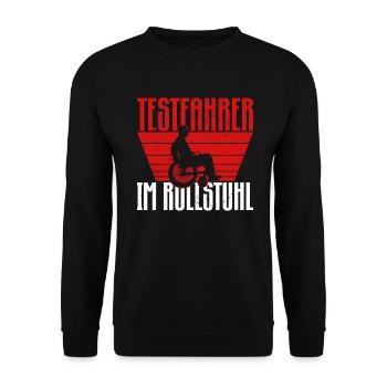 Testfahrer Im Rollstuhl - Rollstuhlfahrer - Unisex Pullover - Schwarz - Vorne - Alina (178cm) & Michal (187cm)