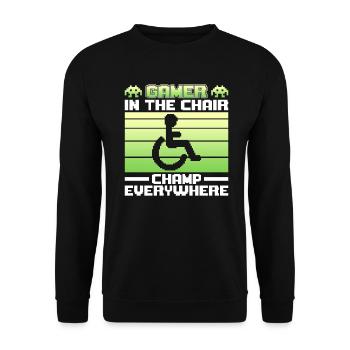 37 Gamer In The Chair Champ Everywhere - Unisex Pullover - Schwarz - Vorne - Alina (178cm) & Michal (187cm)