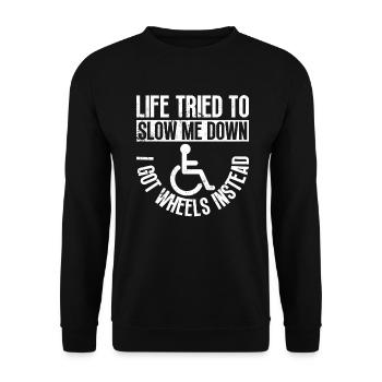 Wheelchair Wheelchair Disability Funny - Unisex Sweatshirt - black - Front - Alina (178cm) & Michal (187cm)