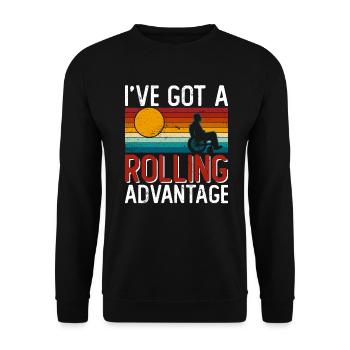Rollstuhlfahrer Rollstuhl Behinderung Lustig - Unisex Pullover - Schwarz - Vorne - Alina (178cm) & Michal (187cm)