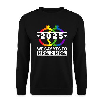 Gay Pride Lesbische Hochzeit 2025 Homo-Ehe - Unisex Pullover - Schwarz - Vorne - Alina (178cm) & Michal (187cm)