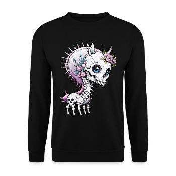 Unicorn Skull // Totenkopf Einhorn FS0008 - Unisex Sweatshirt - black - Front - Alina (178cm) & Michal (187cm)