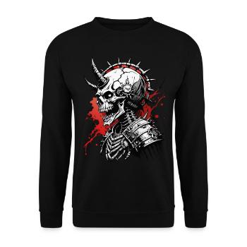 Samurai Skull // Totenkopf Samurai / Japan FS0011 - Unisex Pullover - Schwarz - Vorne - Alina (178cm) & Michal (187cm)
