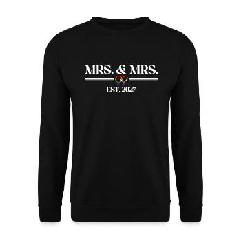 Mrs. & Mrs. Est. 2027 Hochzeit Homo-Ehe - Unisex Pullover - Schwarz - Vorne - Alina (178cm) & Michal (187cm)