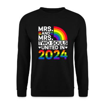 Mrs. und Mrs. 2024 Gay Pride Hochzeit Gay Ehe - Unisex Pullover - Schwarz - Vorne - Alina (178cm) & Michal (187cm)