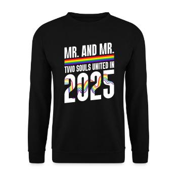 Mr. und Mr. 2025 Gay Pride Hochzeit Gay Ehe - Unisex Pullover - Schwarz - Vorne - Alina (178cm) & Michal (187cm)