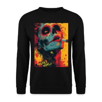 Smoking Skull, Totenkopf mit Zigarette - Unisex Pullover - Schwarz - Vorne - Alina (178cm) & Michal (187cm)