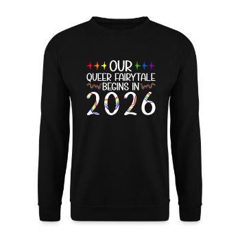 Queer Fairytale 2026 Hochzeit Homo-Ehe - Unisex Pullover - Schwarz - Vorne - Alina (178cm) & Michal (187cm)