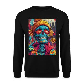 The Skull with Sunglasses - Skull, Totenkopf - Unisex Pullover - Schwarz - Vorne - Alina (178cm) & Michal (187cm)