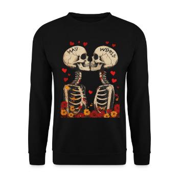 French Kiss - Skull, Skelett, Totenkopf - Unisex Pullover - Schwarz - Vorne - Alina (178cm) & Michal (187cm)