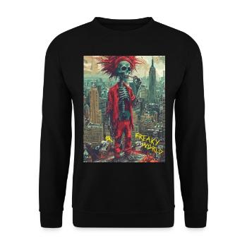 Freaky World - Skull, Totenkopf - Unisex Pullover - Schwarz - Vorne - Alina (178cm) & Michal (187cm)