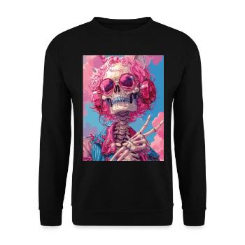 The Pink Skull - Totenkopf mit Köpfhörer - Unisex Pullover - Schwarz - Vorne - Alina (178cm) & Michal (187cm)