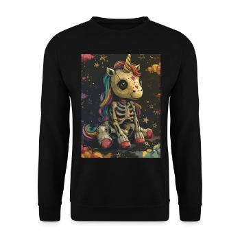 Einhorn - Skull, Skelett - Unisex Pullover - Schwarz - Vorne - Alina (178cm) & Michal (187cm)