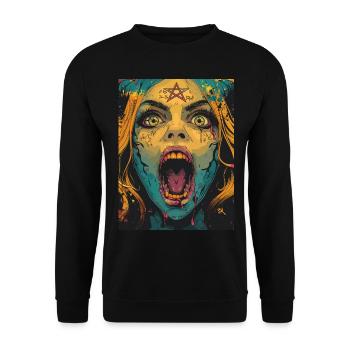 The Female Devil mit Pentagramm - Unisex Pullover - Schwarz - Vorne - Alina (178cm) & Michal (187cm)