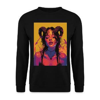 The Female Devil mit Pentagramm - Unisex Pullover - Schwarz - Vorne - Alina (178cm) & Michal (187cm)