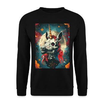 Einhorn - Skull, Skelett, Pentagramm - Unisex Pullover - Schwarz - Vorne - Alina (178cm) & Michal (187cm)